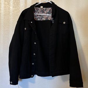 Men's Black Casual Button Down Biker Denim Jacket Medium Size